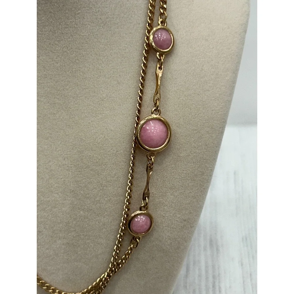 Sarah Coventry‎ Vintage Style Pink Long Chain Station Vintage Style Necklace 32